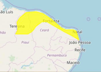 Instituto emite alerta de chuva com ‘perigo potencial’ e ventos de até 60 km por hora em 73 municípios do RN