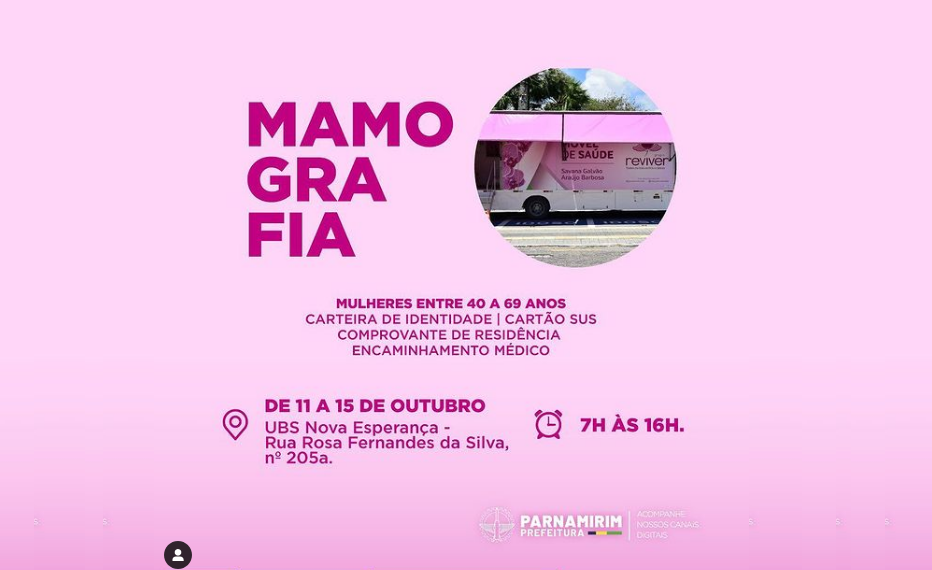 Prefeitura de Parnamirim promove uma semana de mamografia gratuita