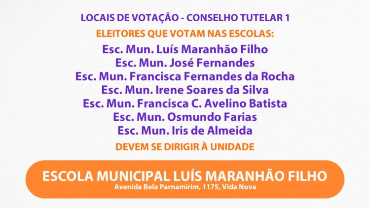 Conselho Tutelar: conheça os locais de votação em Parnamirim