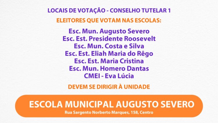 Conselho Tutelar: conheça os locais de votação em Parnamirim