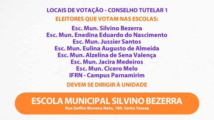 Conselho Tutelar: conheça os locais de votação em Parnamirim