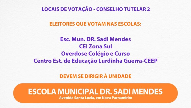 Conselho Tutelar: conheça os locais de votação em Parnamirim