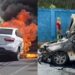 VÍDEO: Carro fica com frente destruída após pegar fogo em Natal