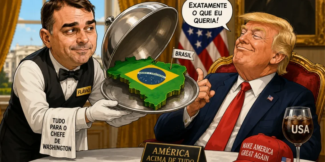 Flávio e Trump: o risco de o Brasil negociar suas riquezas de joelhos